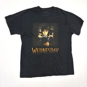 Wednesday Addams Netflix Series Graphic T-Shirt Black Cotton Mens Large